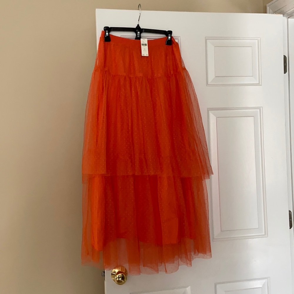 Anthropology dot tulle maxi orange skirt.